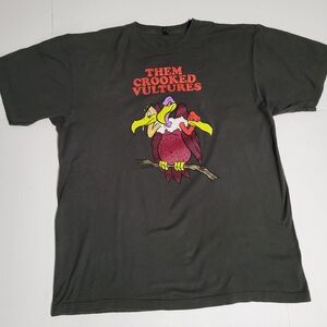 (#15)Tultex Olive Green Them Crooked Vultures Graphic Tee with Multi‑Color Print